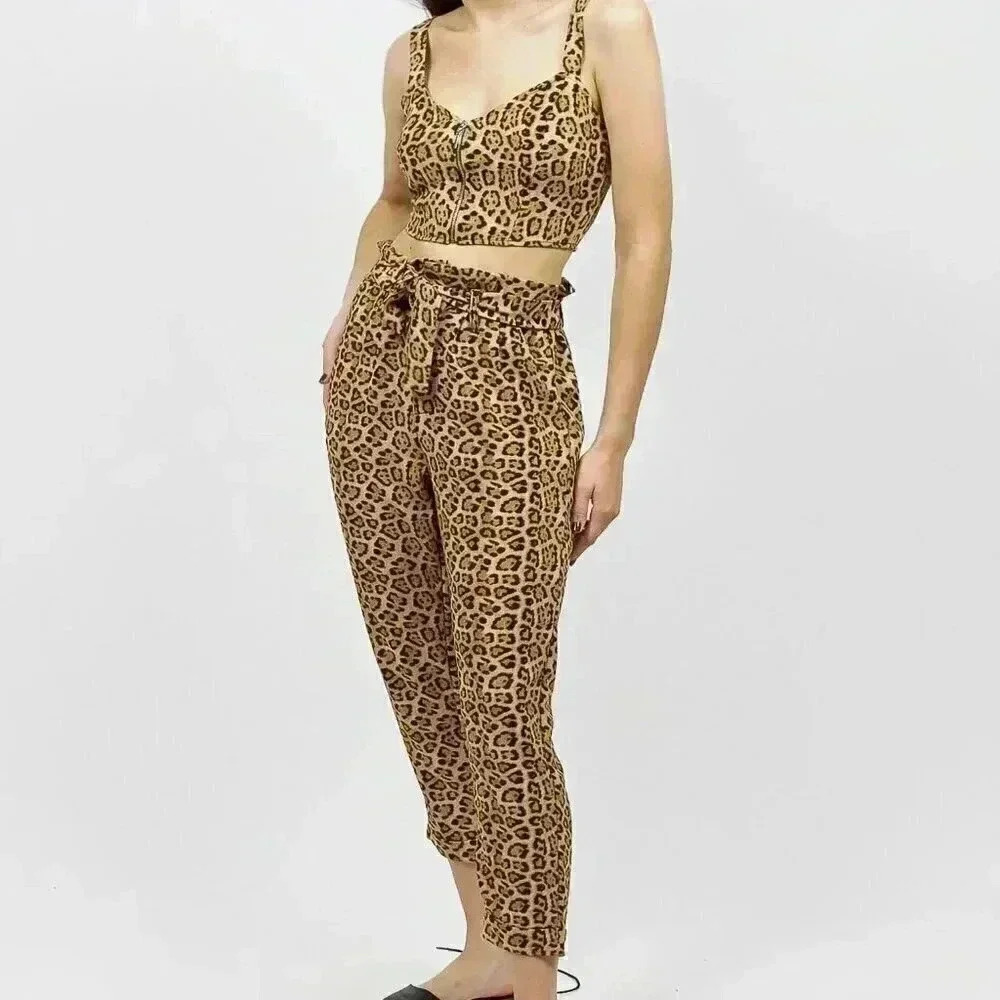 Leopard Two Piece Set Small Cropped Tank Top Leopard Print Matching Summer Set - Picture 3 of 4